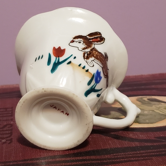 Vintage Miniature Teacup and Saucer Mismatched Rooster Rabbit - Picture 6 of 8